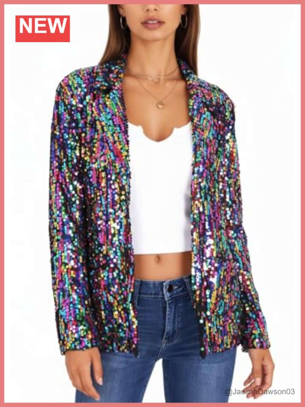 Sparkle Sequin Open Front Blazer Long Sleeve Work Jacket with Pockets
